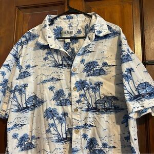 Vintage 90s blue white Hawaiian button down large